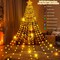 350 LEDs 12.8Ft Waterfall Lights Christmas Tree Topper String Lights 8 Memory Mode for Outside Xmas New Year Yard Holiday Party Decor Warm White